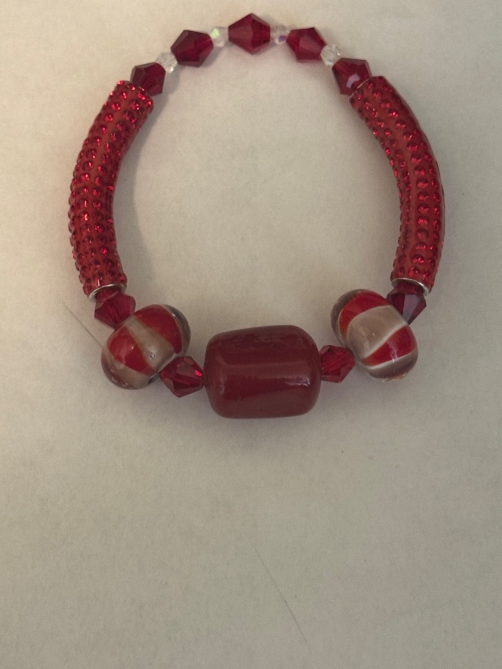Red Beaded Stretch Bracelet with Faceted Accents
